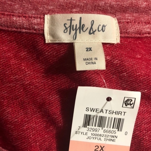Style & Co pink long sleeve Joyful tee, NWT 2X - Picture 7 of 8